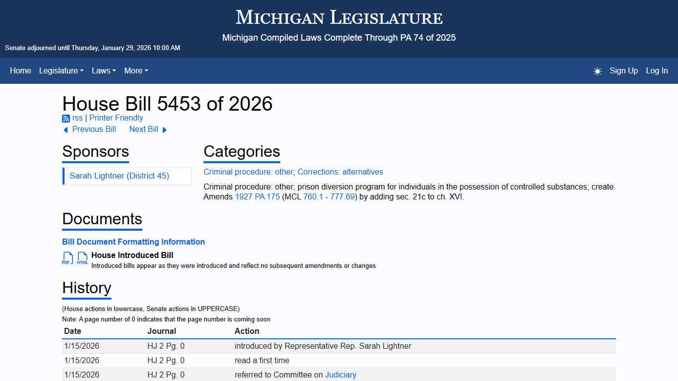 House Bill 5453 of 2026 - Michigan Legislature